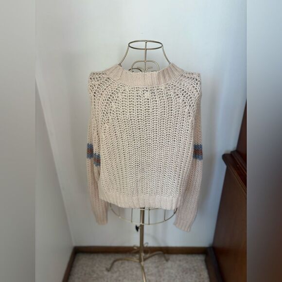 American Eagle cream stripe sleeve sweater M - Picture 8 of 12
